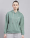 Women Green Solid Hooded Full Sleeve Sweatshirt