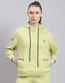Women Lime Green Solid Hooded Full Sleeve Sweatshirt