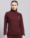 Women Maroon Solid T Neck Full Sleeve Sweatshirt