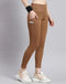 Women Camel Brown Solid Regular Fit Legging