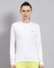Women White Solid Round Neck Full Sleeve Top