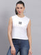 Women White Printed Round Neck Sleeveless Top