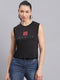Women Black Printed Round Neck Sleeveless Top